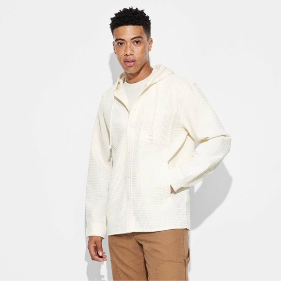 Original Use Other - Men's Hooded Long Sleeve Button-Down Shirt - Original Use Yellow M